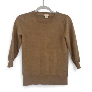 J. Crew 100% Merino Wool Women's Brown Tan Crew Neck Sweater Preppy Side Med